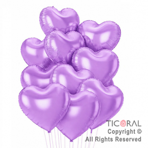 SET DE GLOBOS METALIZADOS CORAZON LILA x 10 UNIDADES